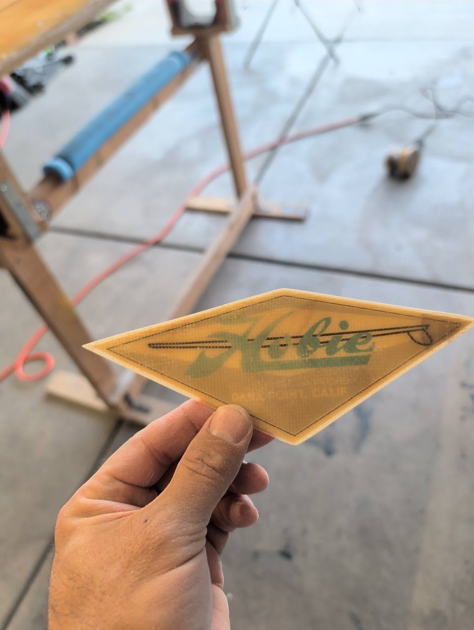 Original Hobie Dana Point diamond logo laminate cut out of the old glass